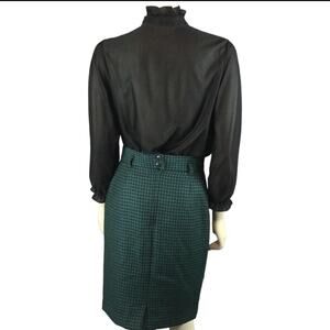 Vintage Jones New York Green Houndstooth Pencil Skirt Size 14 Wool Lined